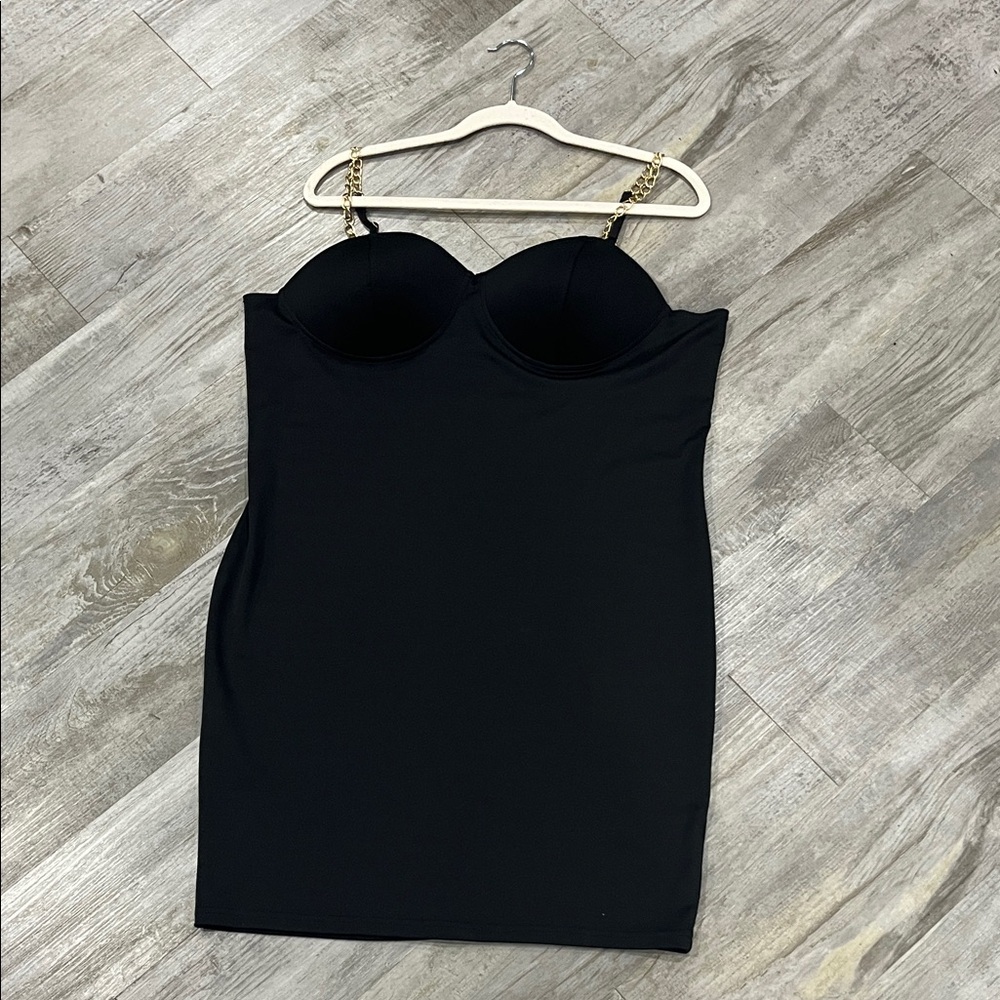 Say What dress mini Black Strapless Dress with Gold Chain Straps 2X plus size